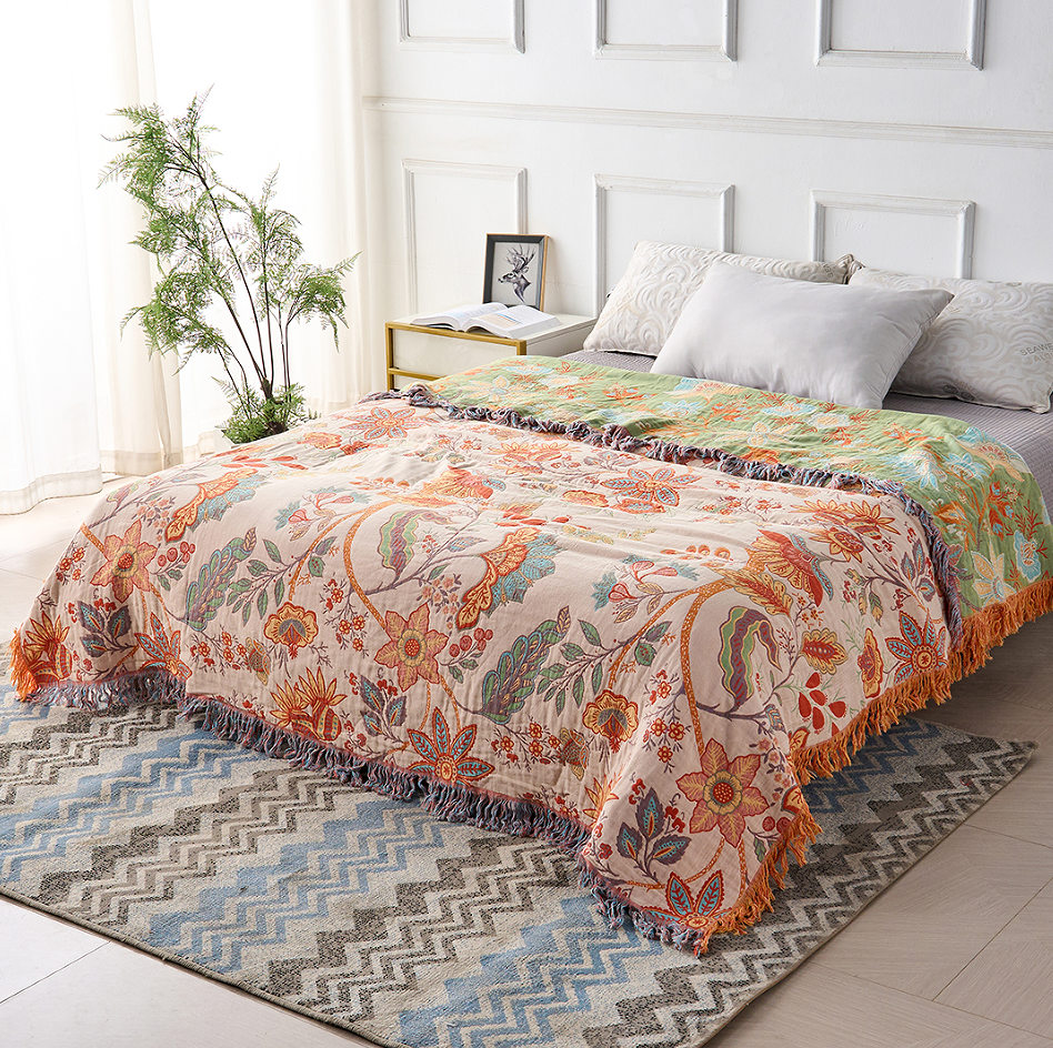 Rustic Floral Cotton Boho Throw Blanket
