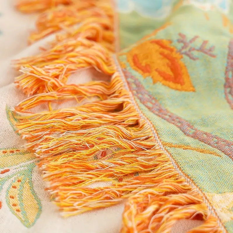 Rustic Floral Cotton Boho Throw Blanket