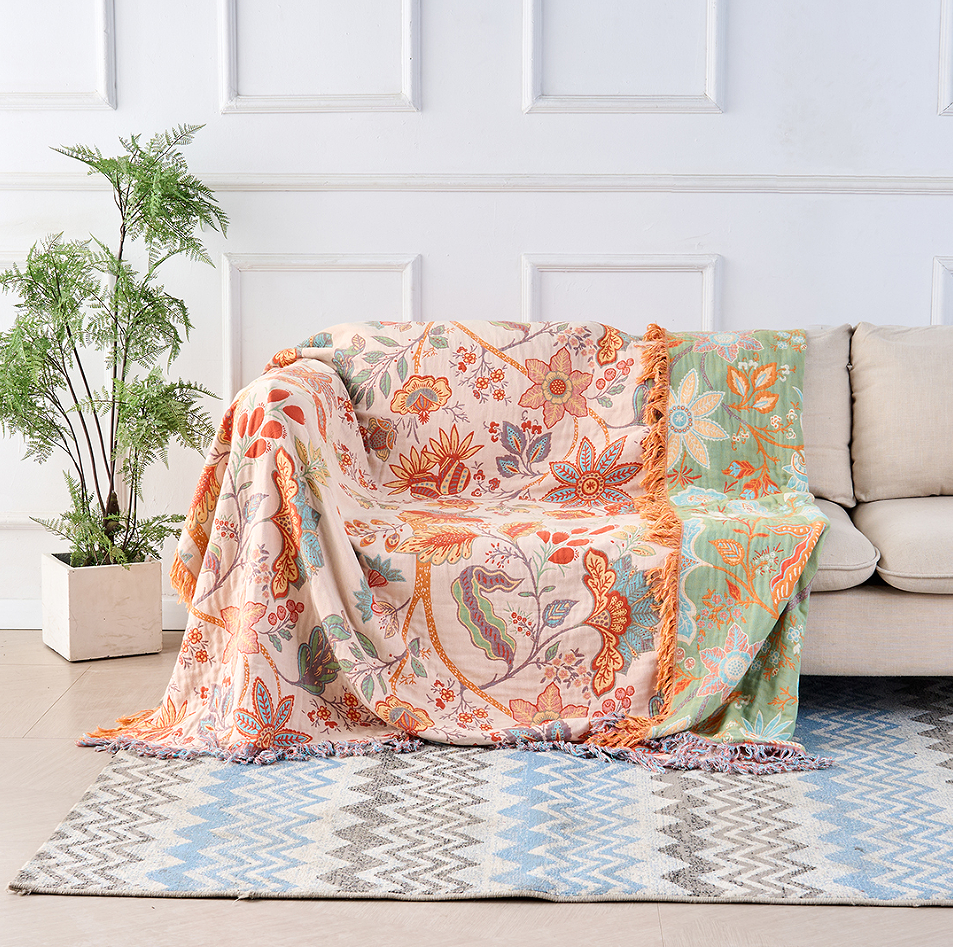 Rustic Floral Cotton Boho Throw Blanket