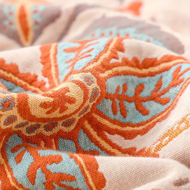 Rustic Floral Cotton Boho Throw Blanket